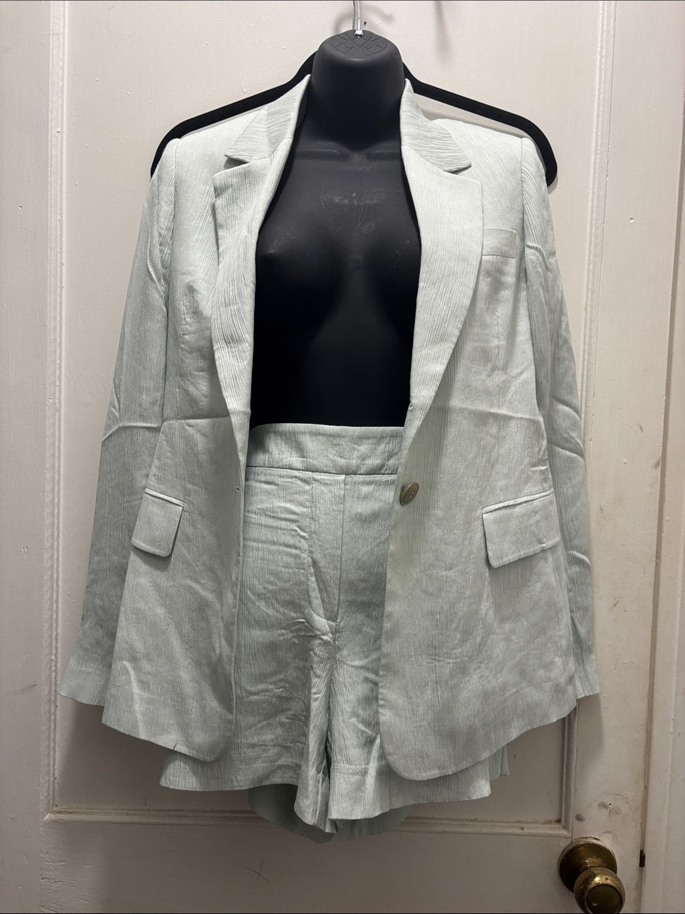 Reiss Mint Green Linen Blazer & Tailored Shorts Set